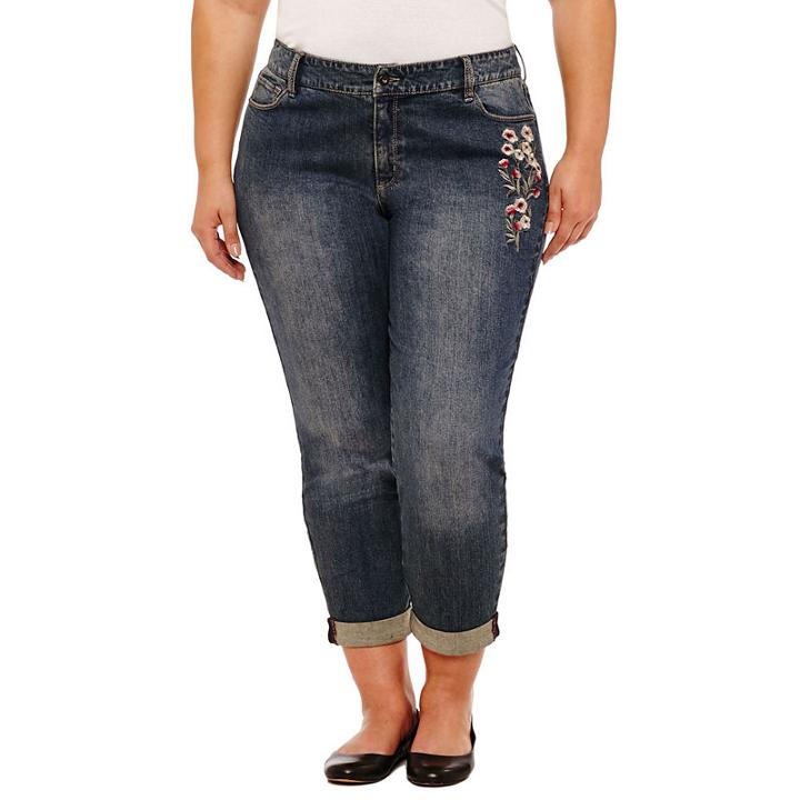 Liz Claiborne Embroidered Slim Boyfriend Jean- Plus