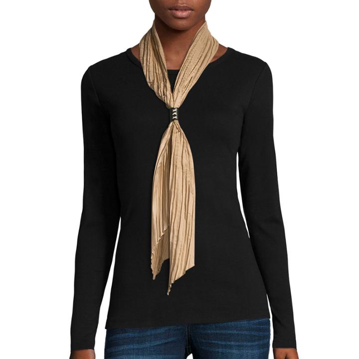 Crinkled Solid Satin Bolo Scarf