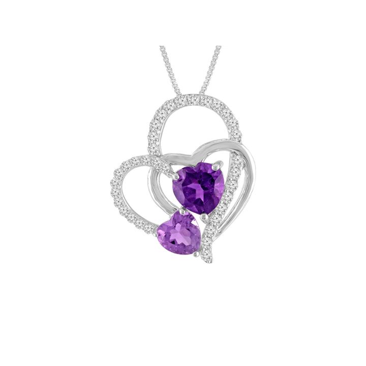 Lab-created Amethyst & White Sapphire Sterling Silver Triple Interlocking Heart Pendant Necklace