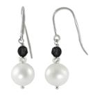 8-9mm Cultured Freshwater Pearl And Dyed Onyx Sterling Silver Earrings