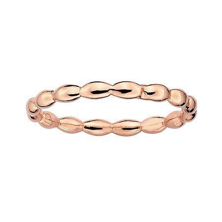 Personally Stackable 18k Rose Gold Over Sterling Silver 1.5mm Rice Bead Ring