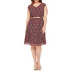 London Style Collection Cap-sleeve Lace Belted Fit-and-flare Dress - Plus