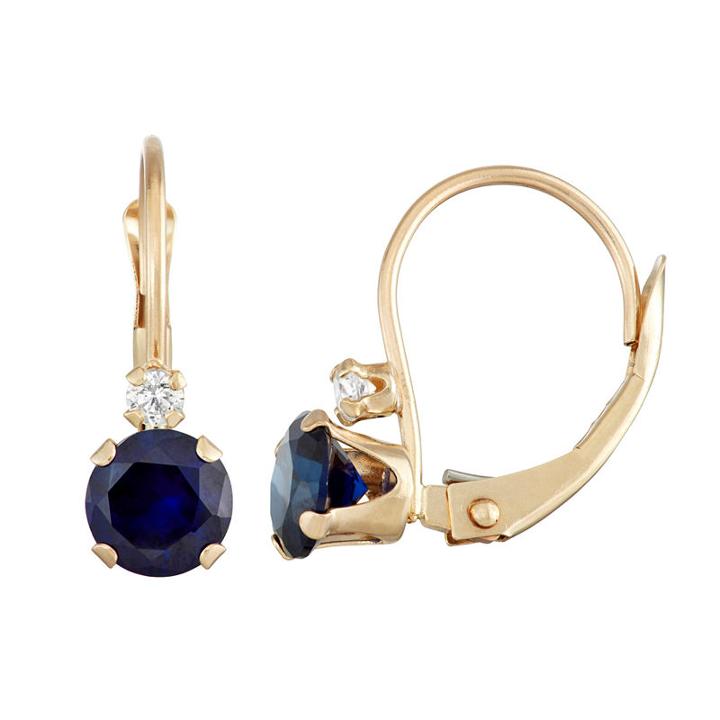 Lab Created Blue Sapphire 10k Gold Drop Earrings