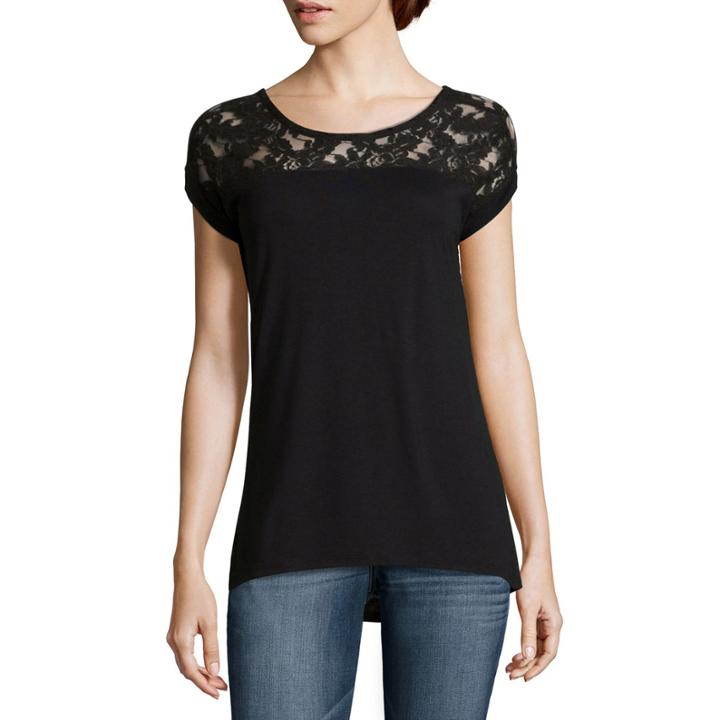 A.n.a Short-sleeve Lace-yoke Tee - Petite