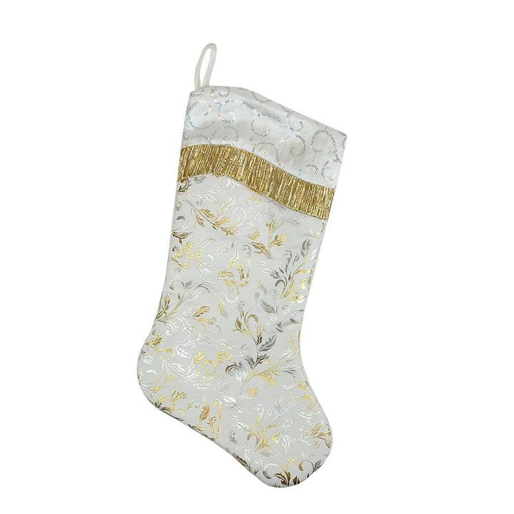 20.5 Metallic Silver And Gold Ombre Flourish Christmas Stocking With Wavy White Sequin Cuff