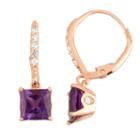 Genuine Amethyst & Diamond Accent 14k Rose Gold Over Silver Earrings