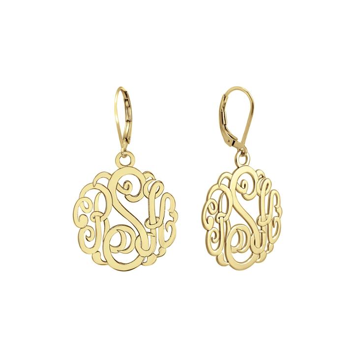 Personalized 14k Gold Over Sterling Silver Monogram Drop Earrings