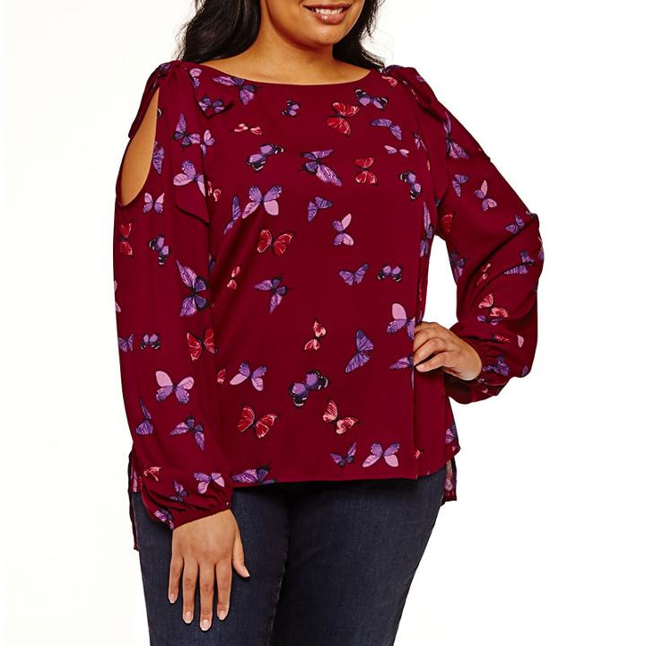 Belle + Sky Tie Shoulder Woven Blouse-plus