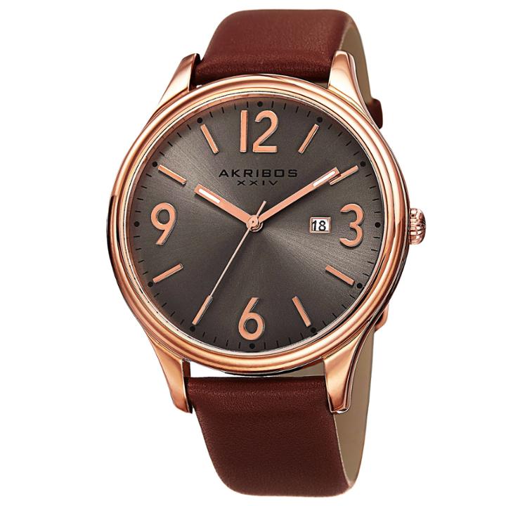 Akribos Xxiv Mens Brown Strap Watch-a-869rg