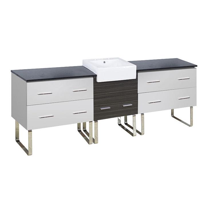 96.25-in. W Floor Mount White-dawn Grey Vanity Setfor 3h8-in. Drilling Black Galaxy Top