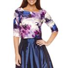 Melrose 3/4 Sleeve Round Neck Shantung Crop Top