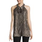 Worthington Sleeveless Metallic Mesh Bow Blouse
