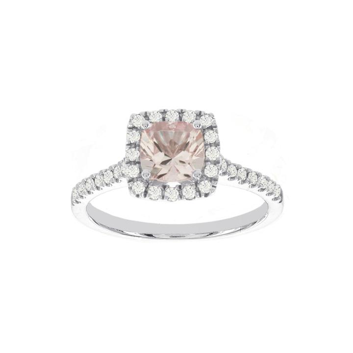 Blooming Bridal Genuine Cushion-cut Morganite And Diamond 14k White Gold Ring