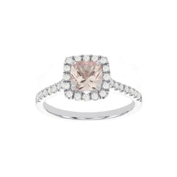 Blooming Bridal Genuine Cushion-cut Morganite And Diamond 14k White Gold Ring