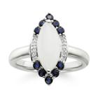 Genuine Moonstone And Lab-created Blue And White Sapphire Sterling Silver Ring