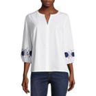 Liz Claiborne 3/4 Embroidered Sleeve Shirt