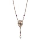 1928 Simulated Pearl Rose Gold-tone Flower Y-necklace