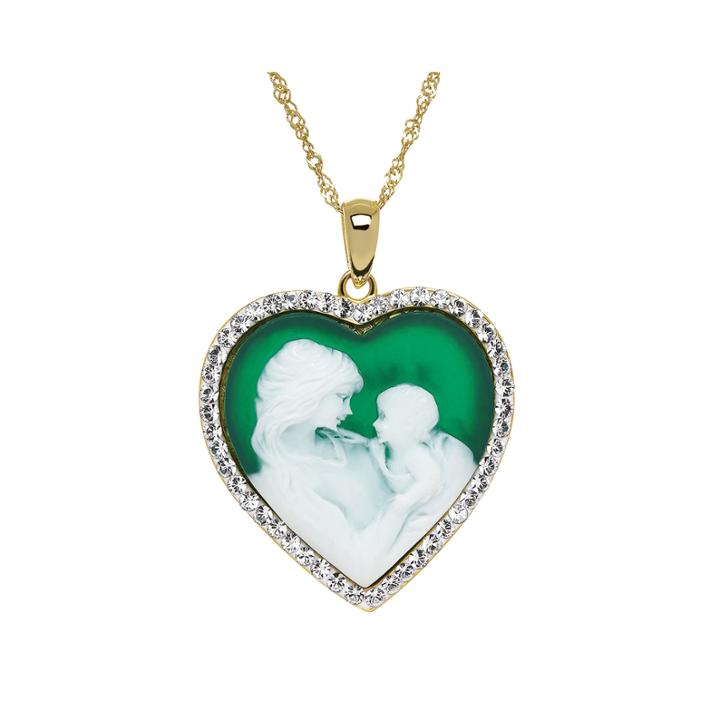 Crystal 14k Gold Over Silver Green Resin Cameo Pendant Necklace