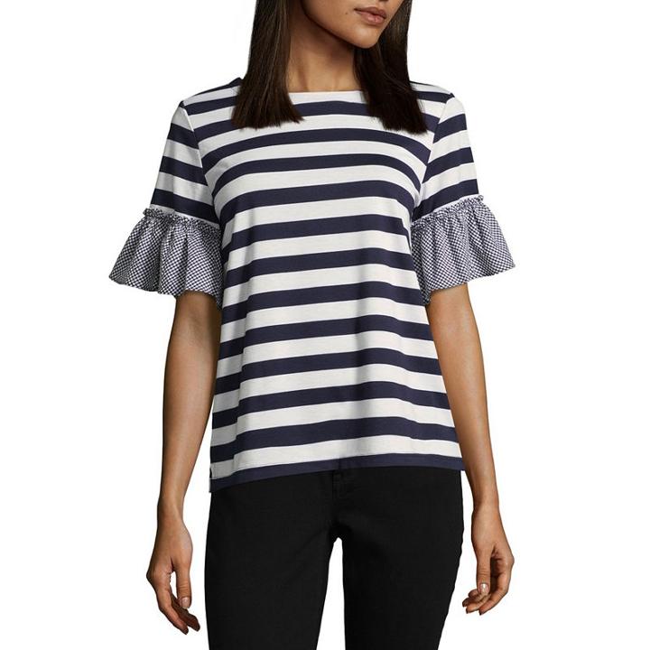 Isela Short Sleeve Crew Neck Stripe T-shirt-womens
