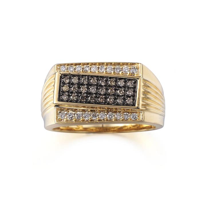 Mens 1/2 Ct. T.w. Champagne And White Diamonds 10k Yellow Gold Ring