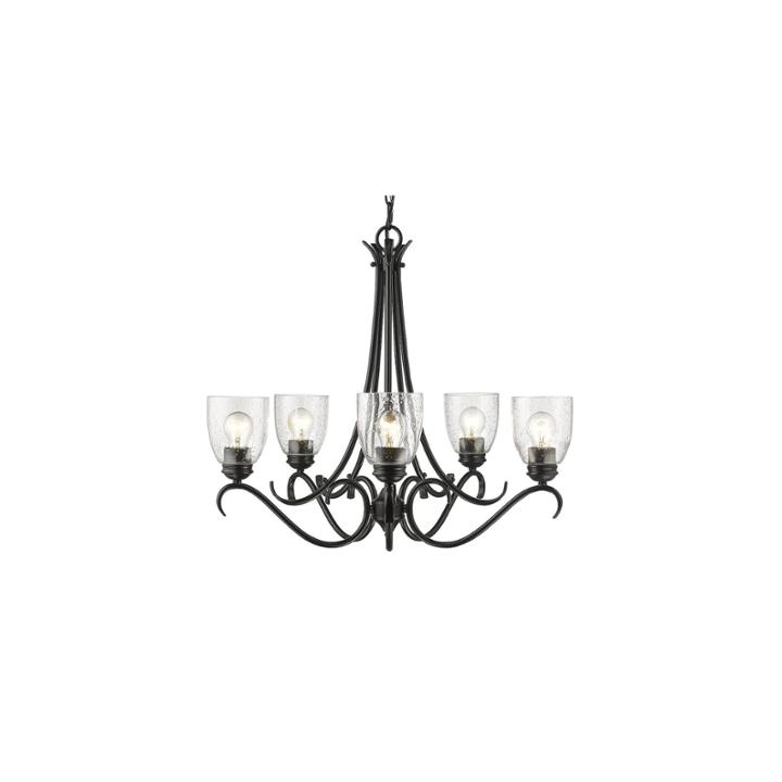 Parrish 5-light Chandelier In Black With Seeded Glass