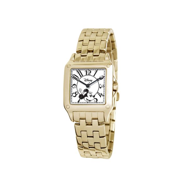 Disney Perfect Square Minnie Mouse Womens Gold-tone Watch