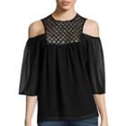 Sunset & 6th Elbow-sleeve Chiffon Cold-shoulder Top