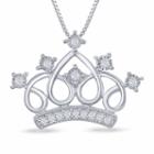 Enchanted Disney Fine Jewelry 1/10 C.t.t.w. Cinderella Tiara Pendant Necklace In Sterling Silver