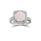 Womens Simulated White Opal Sterling Silver Halo Ring