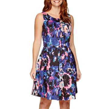 Dqt Sleeveless All-over Floral Fit-and-flare Dress - Petite