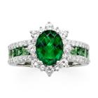 Lab-created Emerald And Lab-created White Sapphire Sterling Silver Starburst Ring