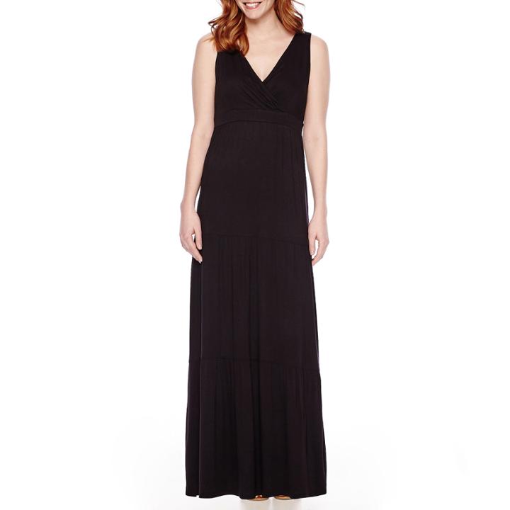 St. John's Bay Sleeveless Solid Surplice Tier Peasant Maxi Dress