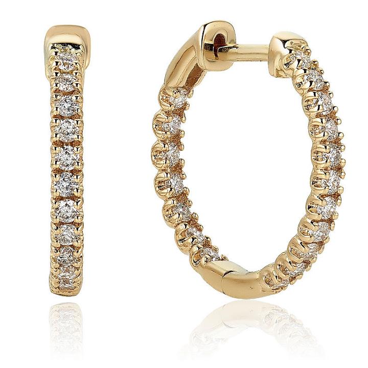1/2 Ct. T.w. Genuine White Diamond 14k Gold 16.8mm Hoop Earrings