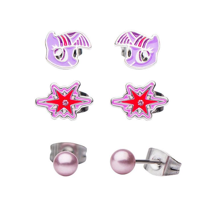 Womens 3 Pair Purple Stainless Steel Jewelry Set