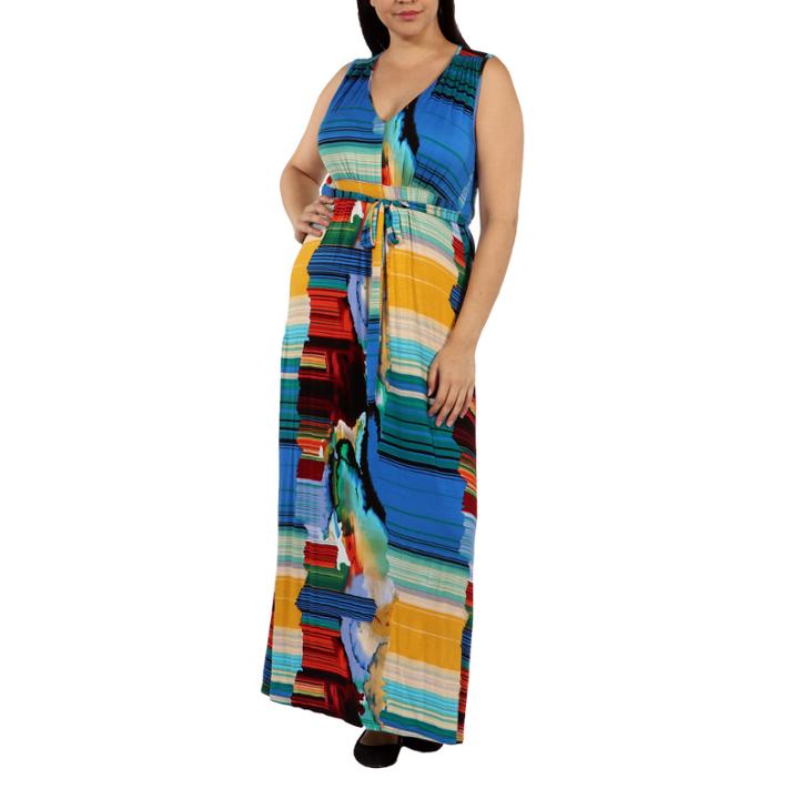 24/7 Comfort Apparel French Watercolors Maxi Dress-plus