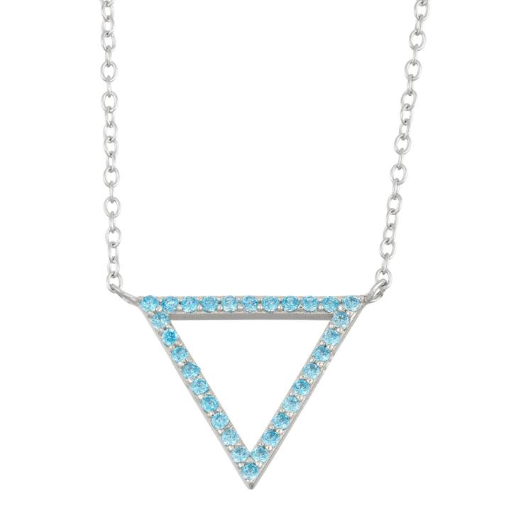 Simulated Blue Topaz Sterling Silver Open Triangle Necklace