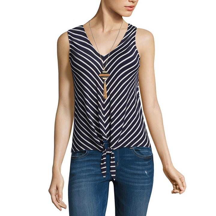 By & By Sleeveless V Neck Jersey Blouse-juniors