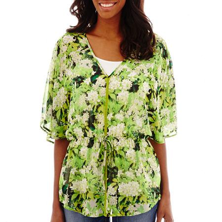 A.n.a Elbow-sleeve V-neck Peasant Top