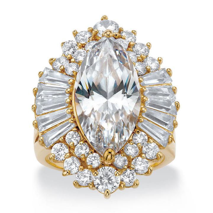 Diamonart Womens Greater Than 6 Ct. T.w. White Cubic Zirconia Gold Over Brass Cocktail Ring