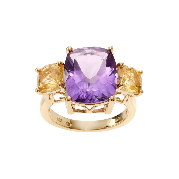 Genuine Amethyst And Citrine 14k Gold Over Silver Ring