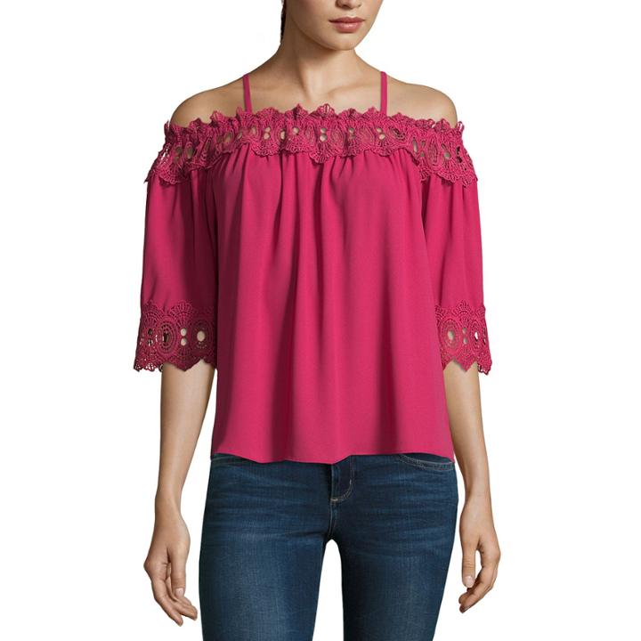 By & By 3/4 Sleeve Square Neck Crepe Blouse-juniors