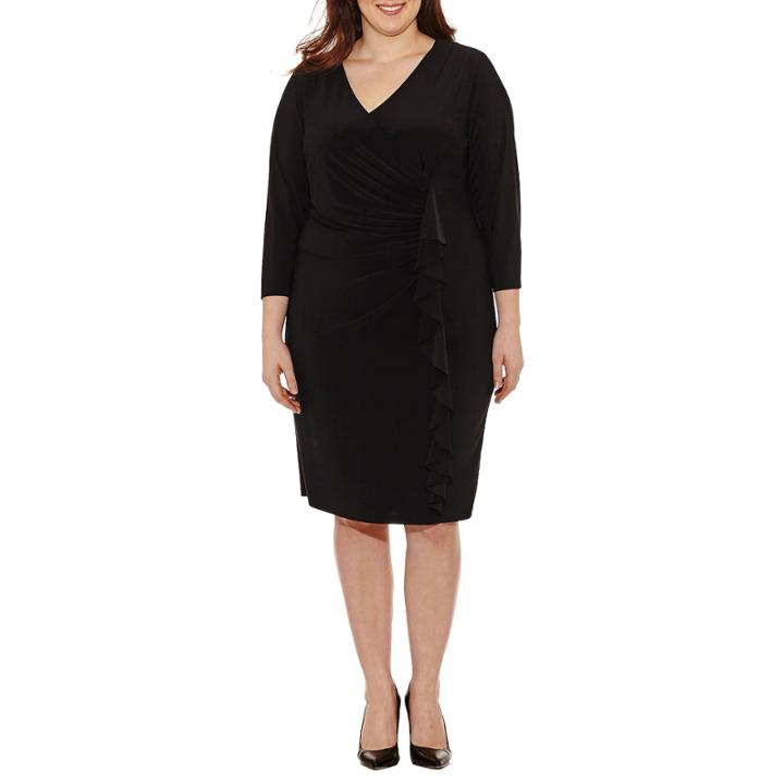 Black Label By Evan-picone 3/4 Sleeve Sheath Dress-plus