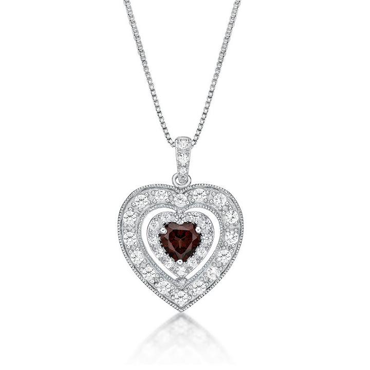 Womens Genuine Red Garnet Sterling Silver Heart Pendant Necklace