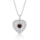 Womens Genuine Red Garnet Sterling Silver Heart Pendant Necklace