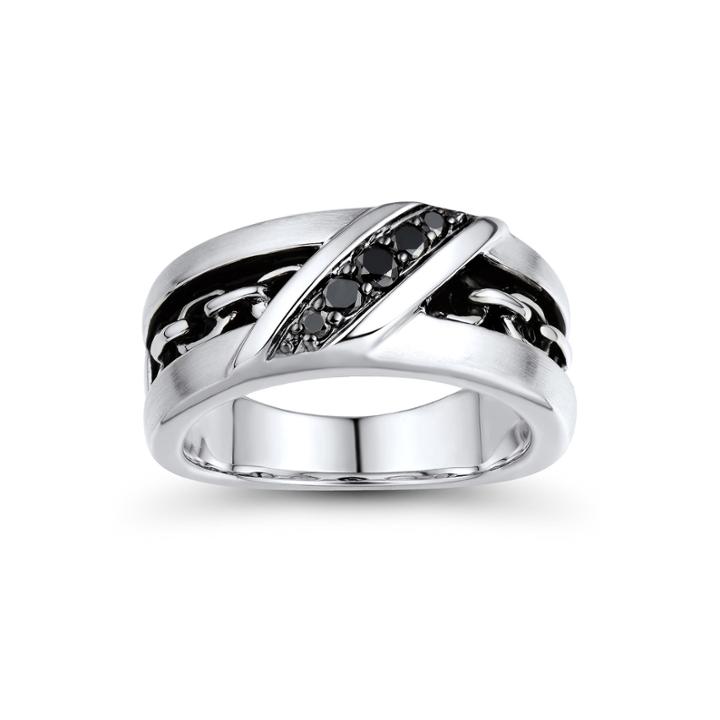Mens 1/4 Ct. T.w. Color-enhanced Black Diamond And Inlaid Chain-link Ring