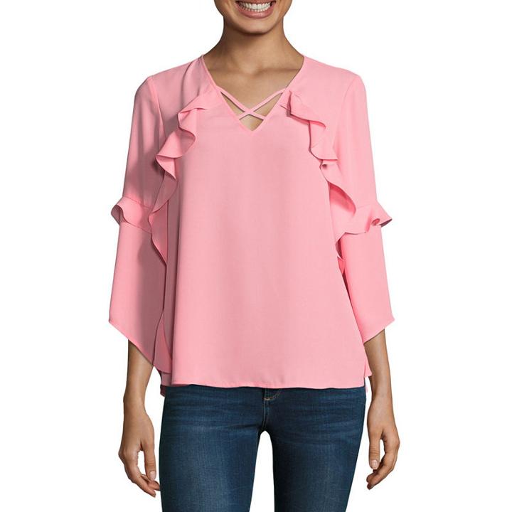 Belle + Sky 3/4 Sleeve Ruffle Cross Front Top