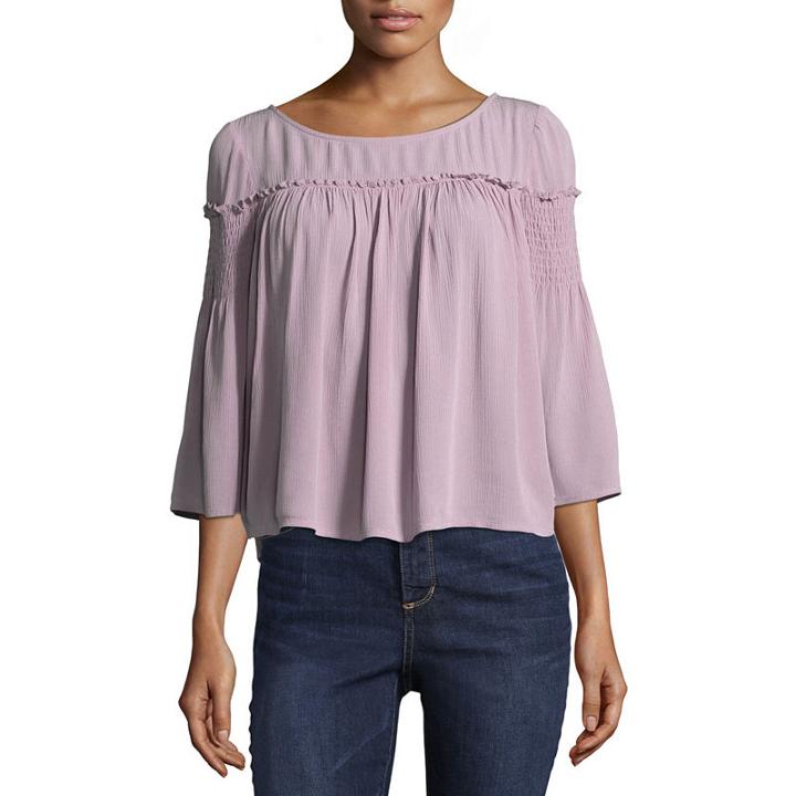 Arizona 3/4 Smocked Sleeve Blouse-juniors