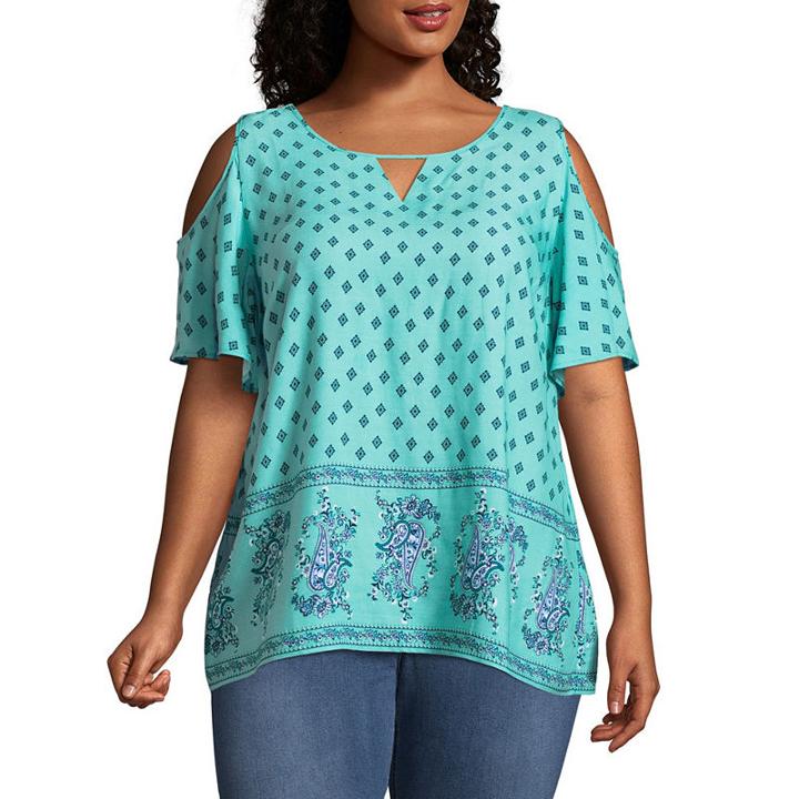 St. John's Bay Short Sleeve Cold Shoulder Blouse - Plus