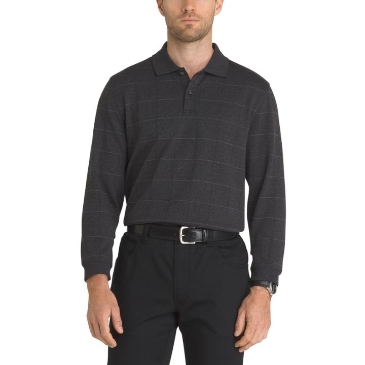 Van Heusen Long Sleeve Long Sleeve Jaspe Windowpane Flex Polo