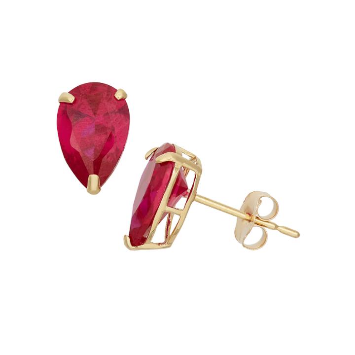 Pear Red Ruby 10k Gold Stud Earrings
